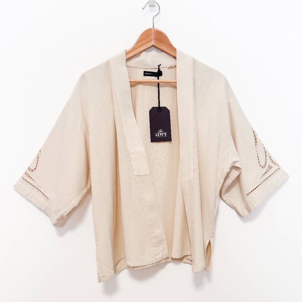 NWT Levi's Made & Crafted Cream Raw Silk Open Front Kimono Top Size 2 / Medium